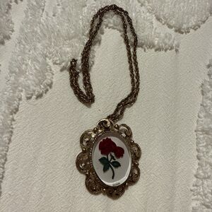 Flower Rose Reverse Cut 1940s HUGE Vintage Gold Lucite Brooch Pin Pendant.